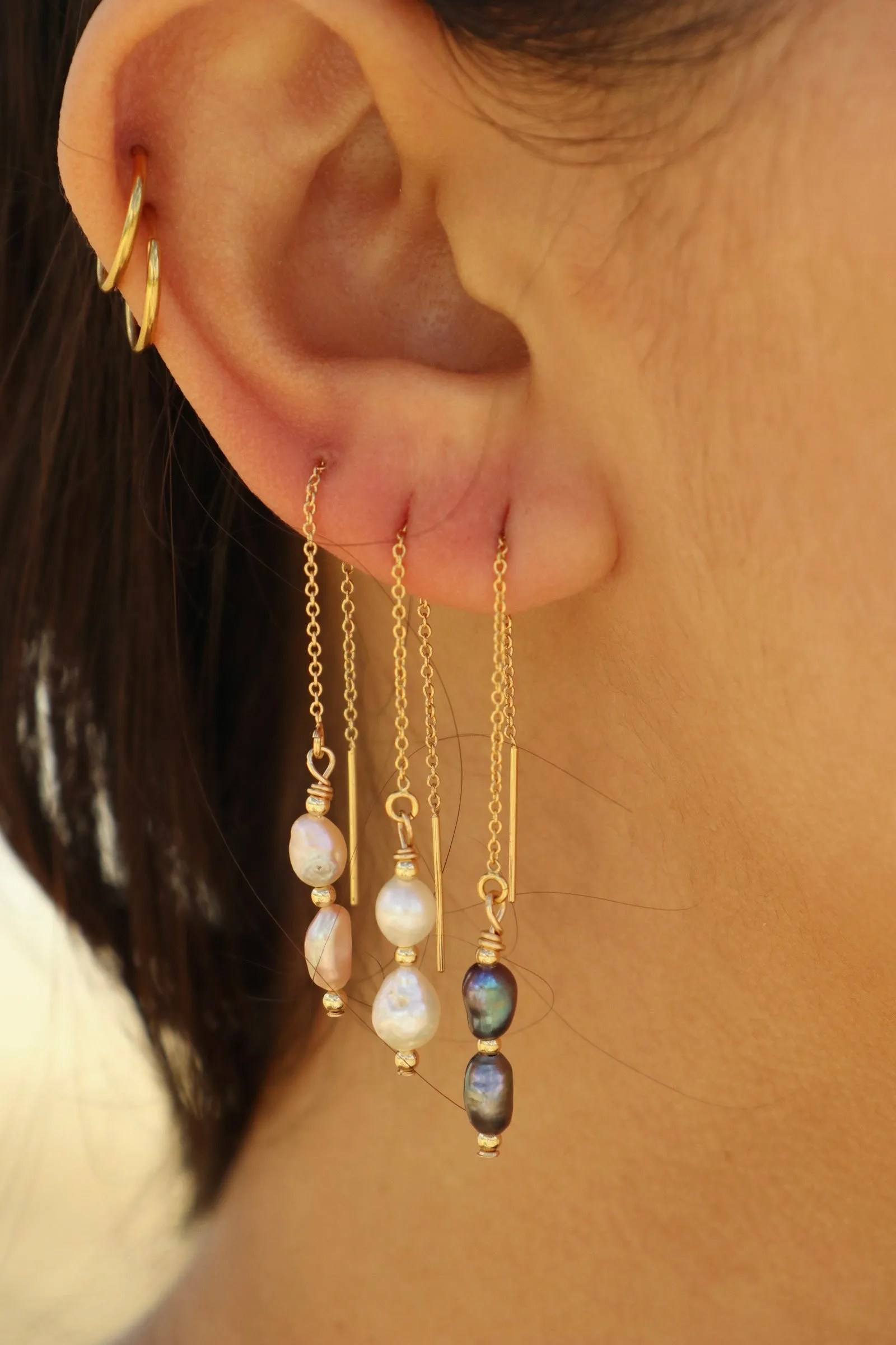 Double Pearl Threader Earrings