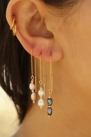 Double Pearl Threader Earrings
