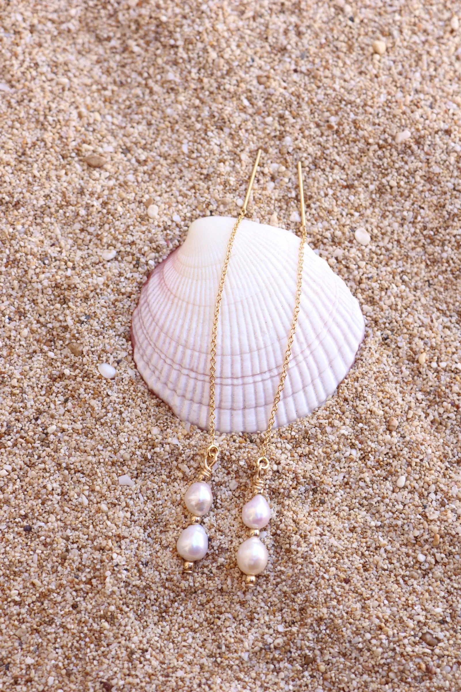 Double Pearl Threader Earrings