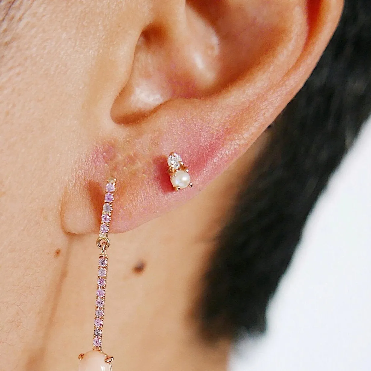 Duo Pearl & Diamond Stud Earring