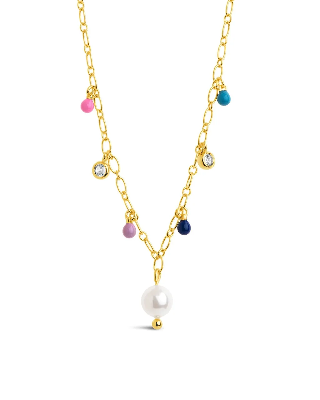 Enamel, Pearl, & CZ Charm Necklace