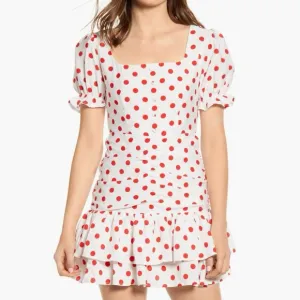 Endless Rose White Retro Style Red Polka Dot Mini Dress