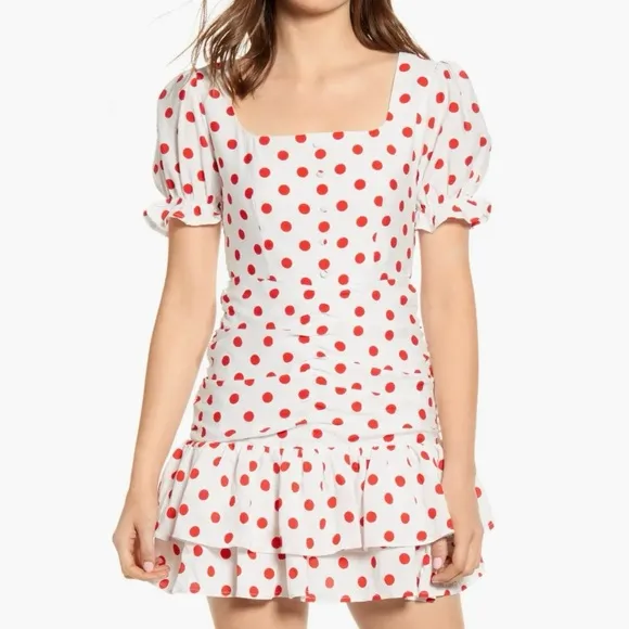 Endless Rose White Retro Style Red Polka Dot Mini Dress