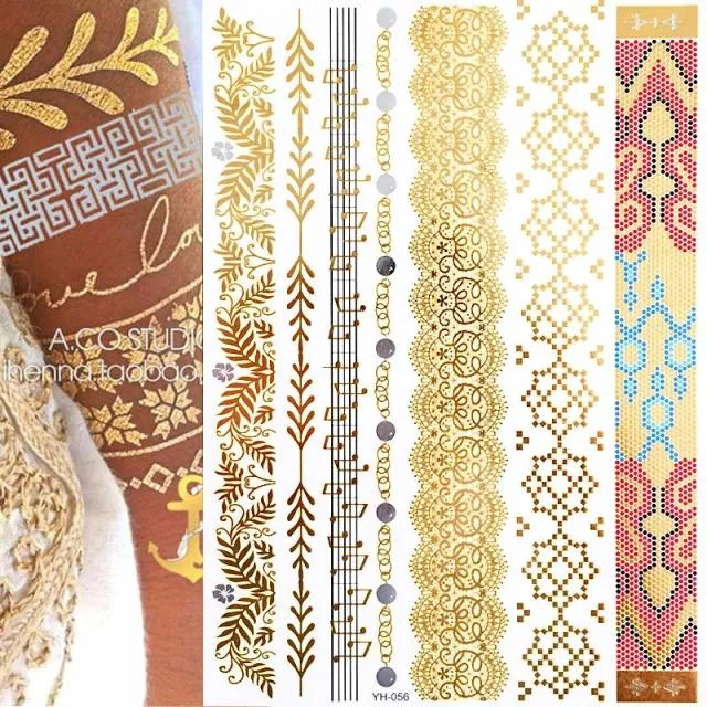 Exquisite Golden Henna  Non Permanent  Body Art Tattoo Sybolism Set
