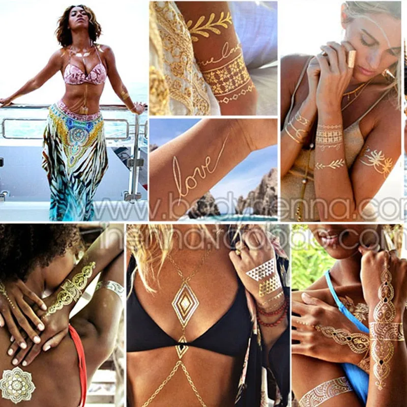 Exquisite Golden Henna  Non Permanent  Body Art Tattoo Sybolism Set