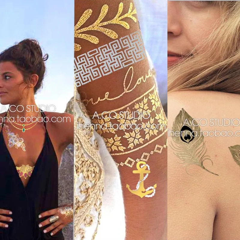 Exquisite Golden Henna  Non Permanent  Body Art Tattoo Sybolism Set