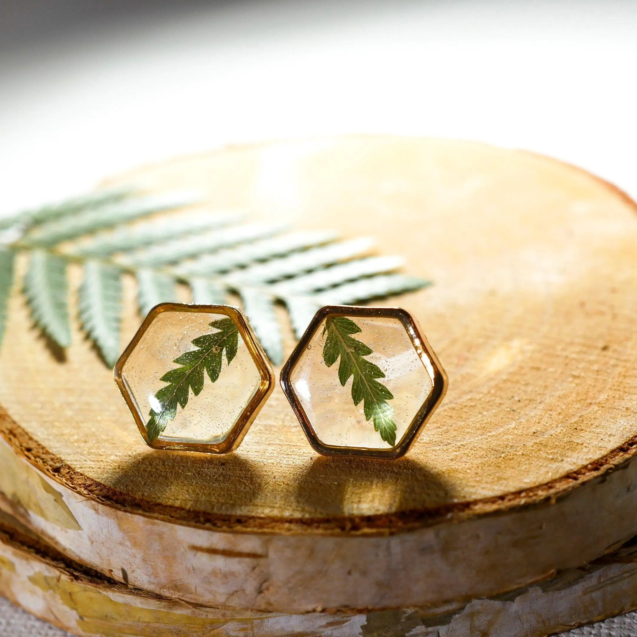 Fern Hexagon earrings studs
