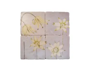 Flannel Flowers on Gray Background Coaster Set