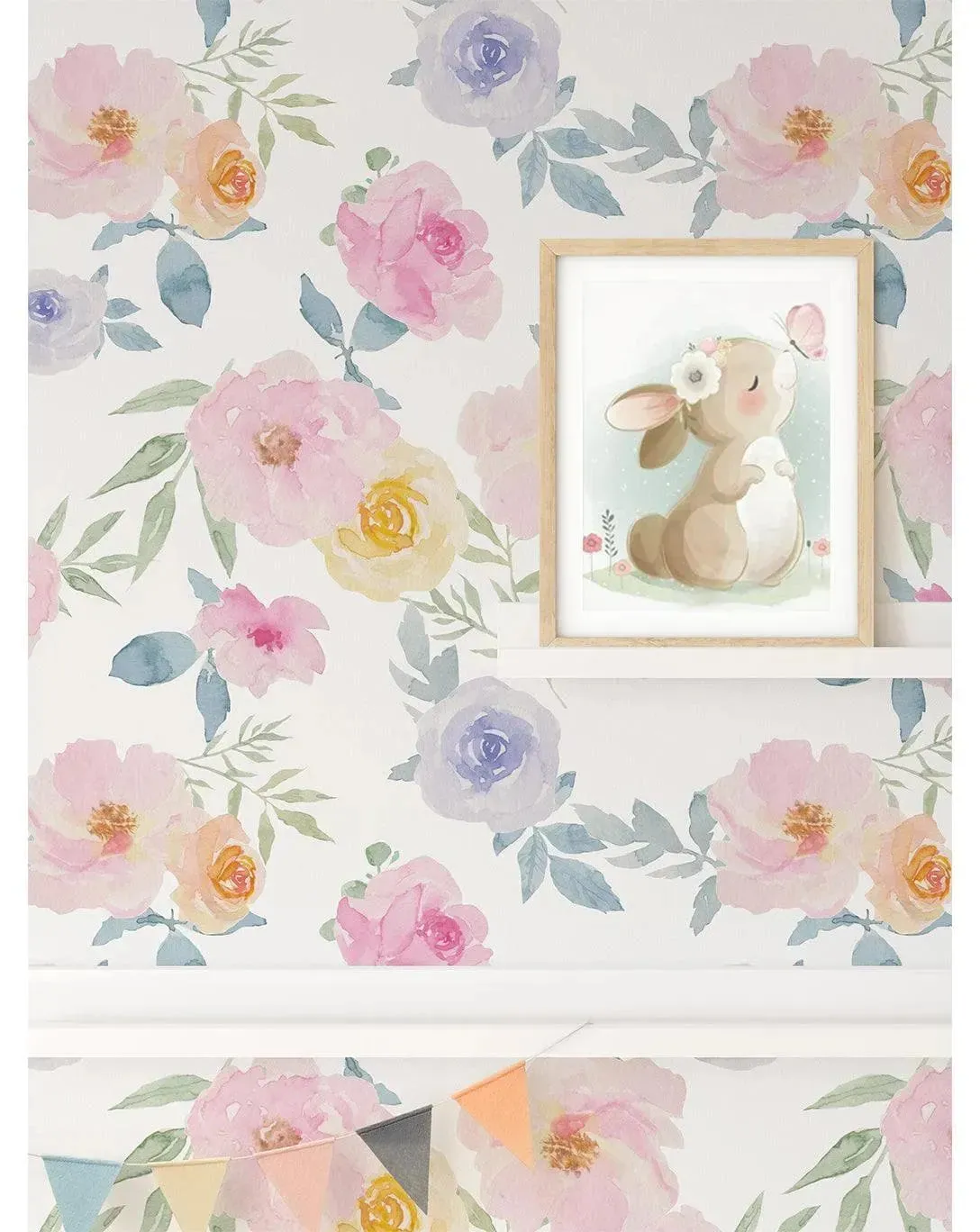 Floral Watercolor Pink Yellow Blue Roses Retro Flowers Wallpaper