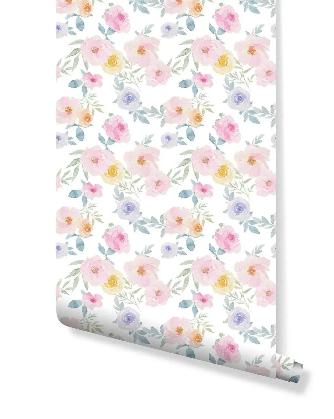 Floral Watercolor Pink Yellow Blue Roses Retro Flowers Wallpaper