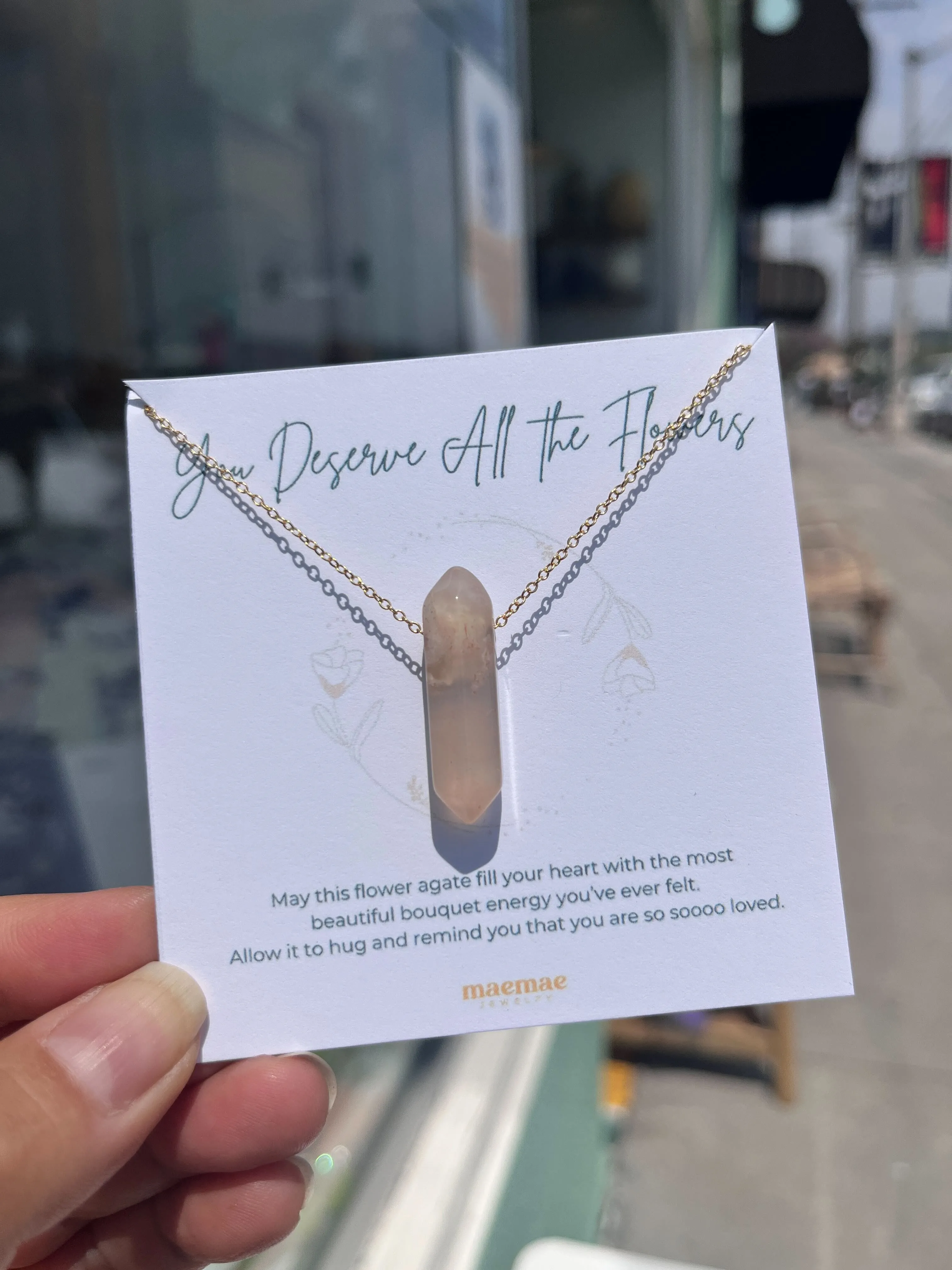Flower Agate Crystal Necklace