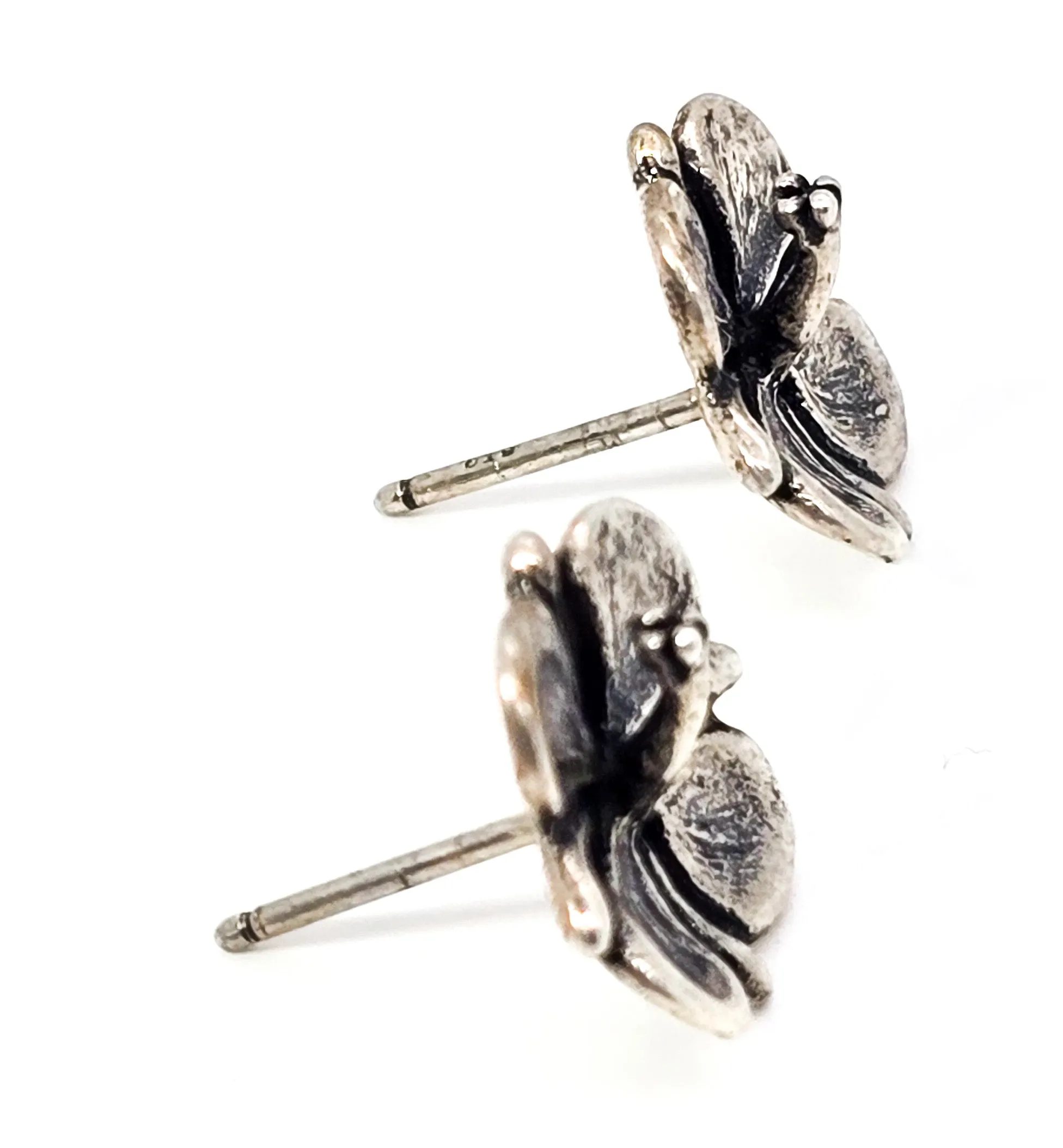 Flower stud detailed signed sterling silver four petal stud earrings