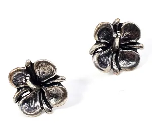 Flower stud detailed signed sterling silver four petal stud earrings