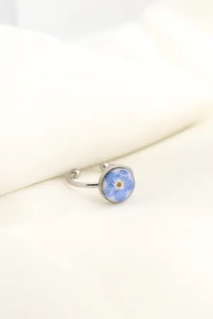 Forget Me Not Wildflower Resin Ring, Adjustable Blue Pressed Flower Silver Ring, Blue Blossom Botanical Ring Christmas Gift For Her Copy   Draft