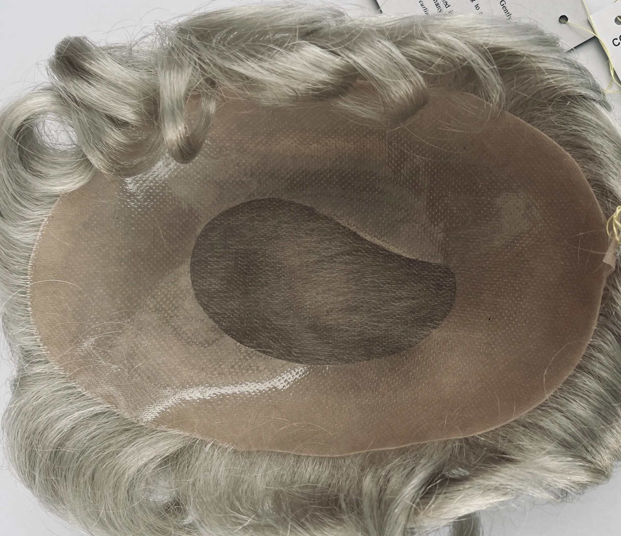 Free Parting Gray Mix Toupee for Men Brush Back Hair System for Male, Hand-tied
