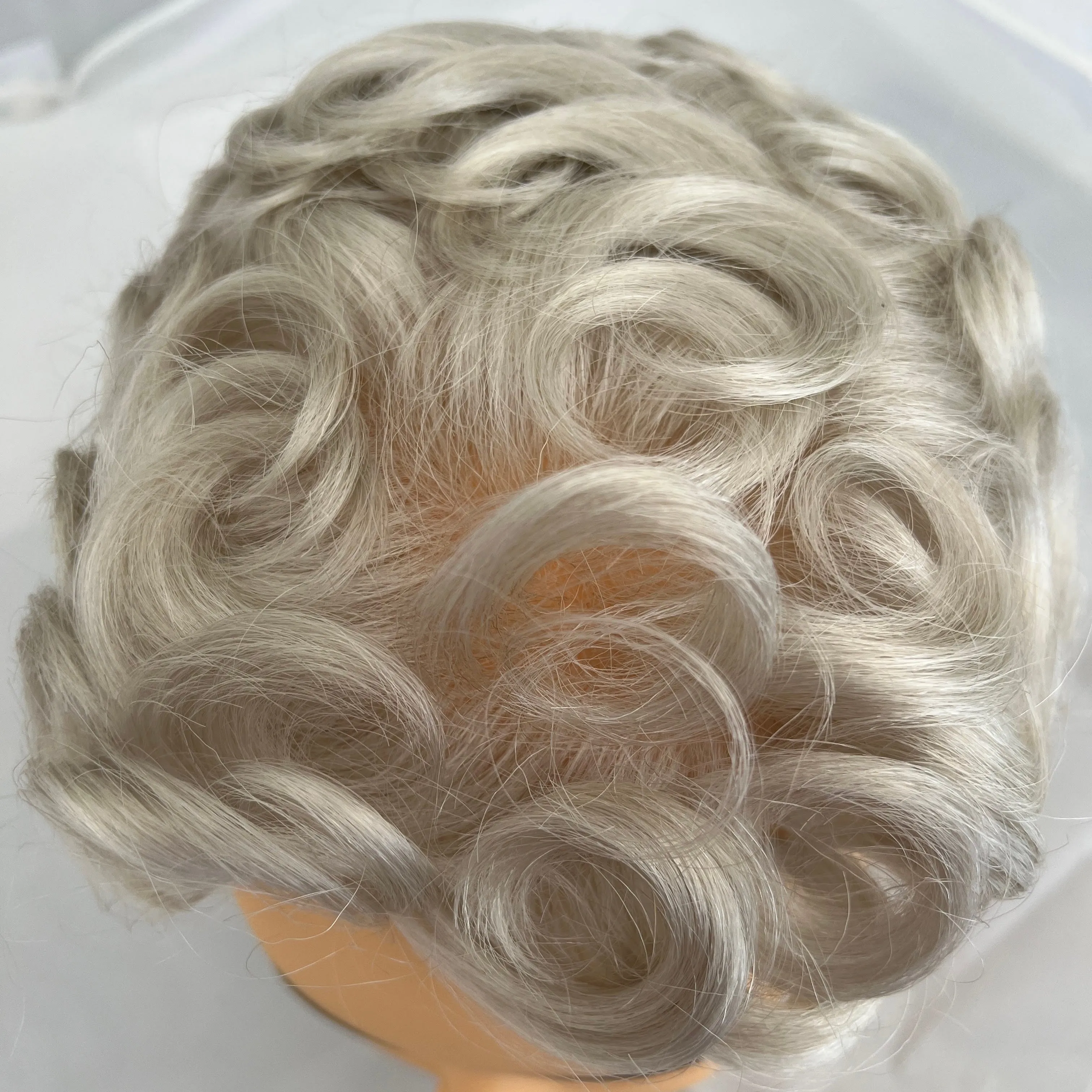 Free Parting Gray Mix Toupee for Men Brush Back Hair System for Male, Hand-tied