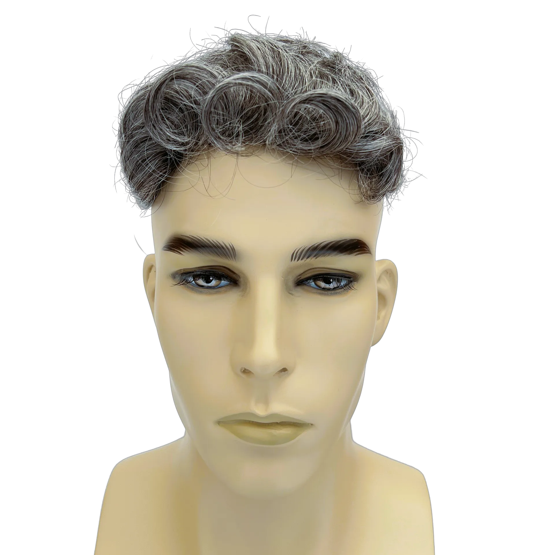 Free Parting Gray Mix Toupee for Men Brush Back Hair System for Male, Hand-tied