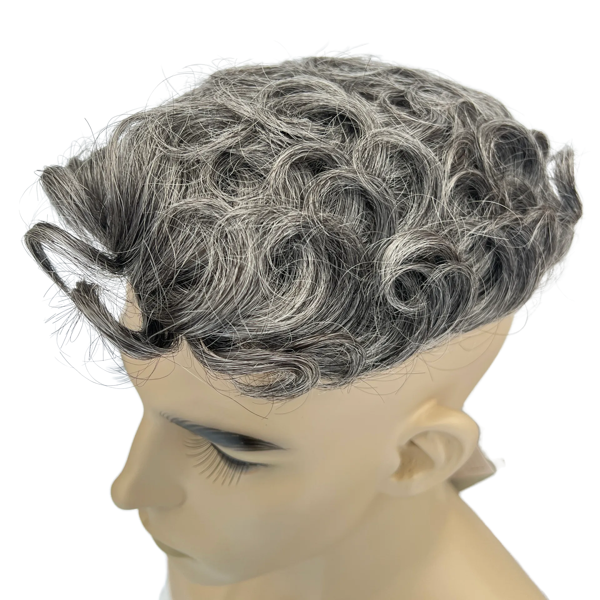 Free Parting Gray Mix Toupee for Men Brush Back Hair System for Male, Hand-tied