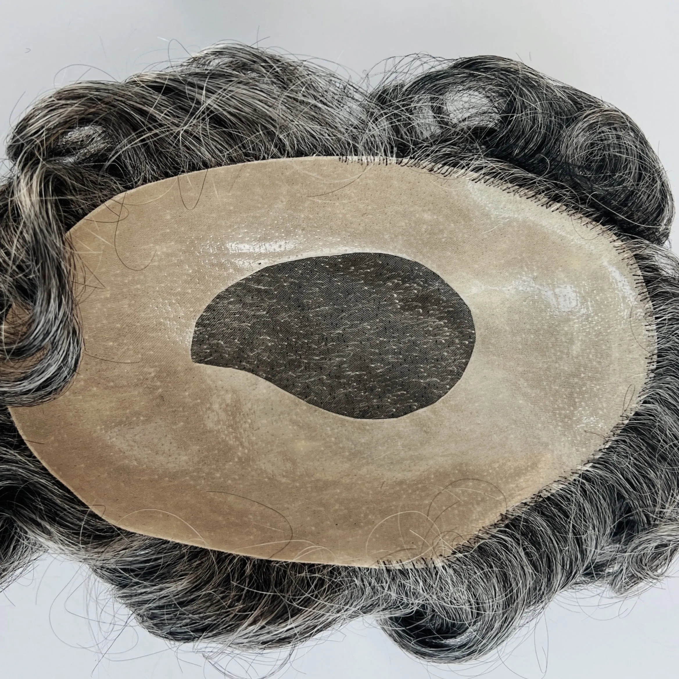 Free Parting Gray Mix Toupee for Men Brush Back Hair System for Male, Hand-tied