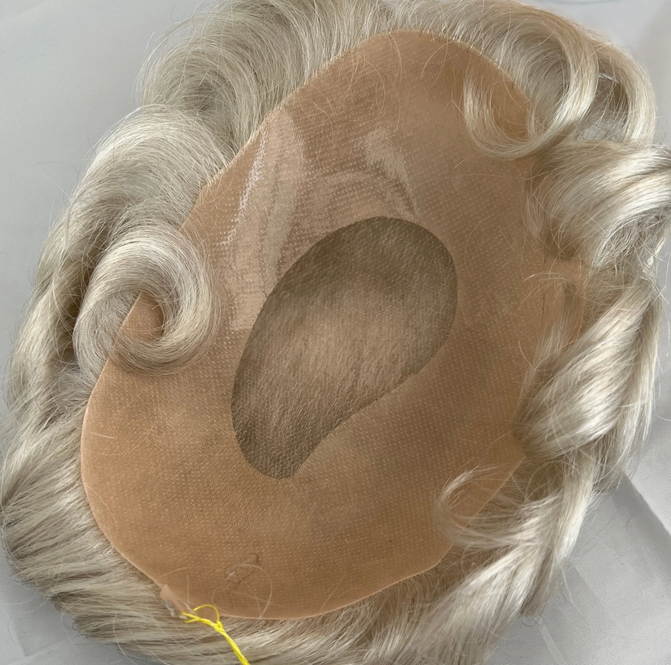 Free Parting Gray Mix Toupee for Men Brush Back Hair System for Male, Hand-tied