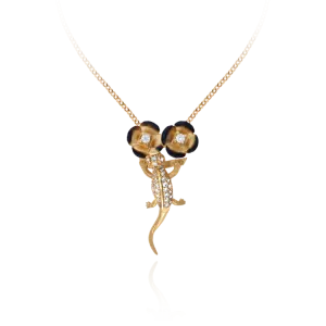 Gecko on Buttercup Flowers Pendant