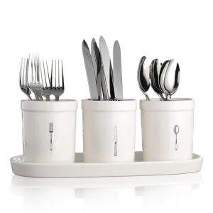 Glass Utensil Caddy - 4 Sectional on Metal Decorative Holder ~ Set of Square Vases for Loose Flowers
