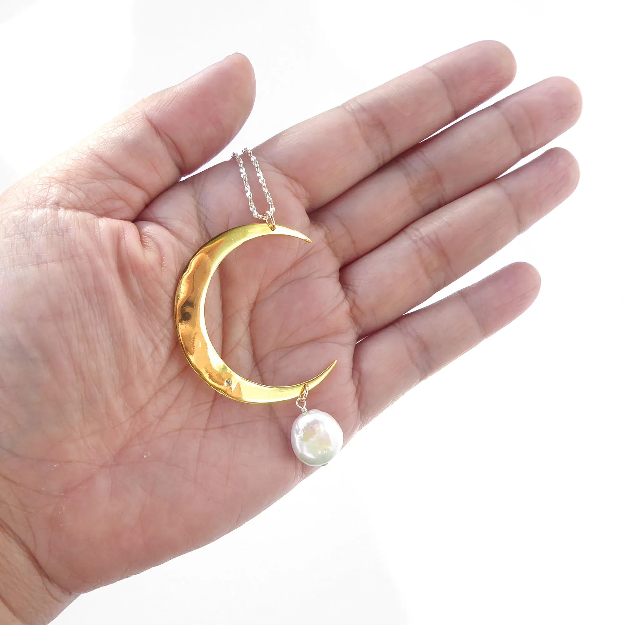 Gold moon drop necklace