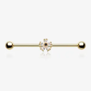 Golden Dainty Flower Sparkle Dazzle Industrial Barbell
