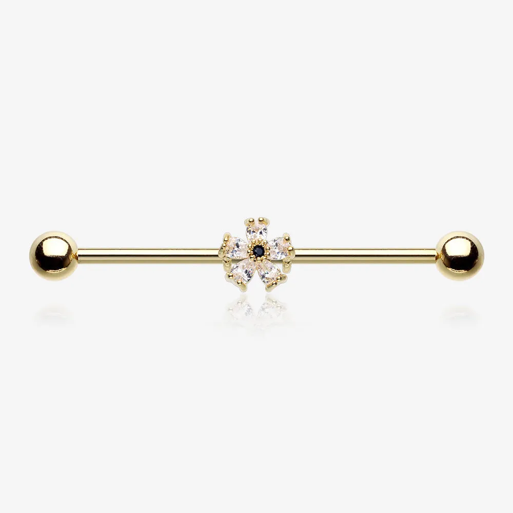 Golden Dainty Flower Sparkle Dazzle Industrial Barbell