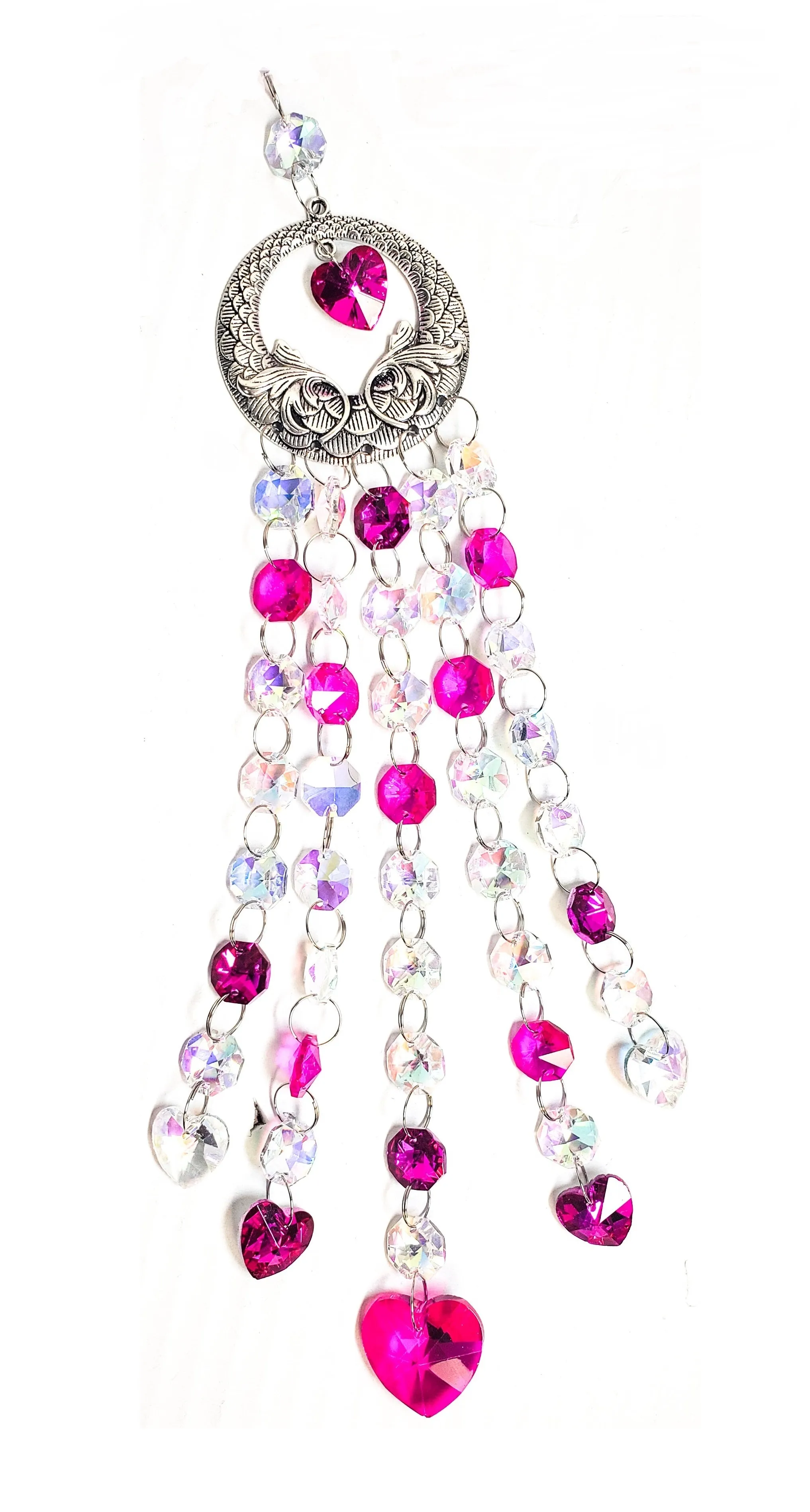 Gorgeous Iridescent and Fuchsia Pink Hearts Suncatcher, Valentine's Day Gift Boxed