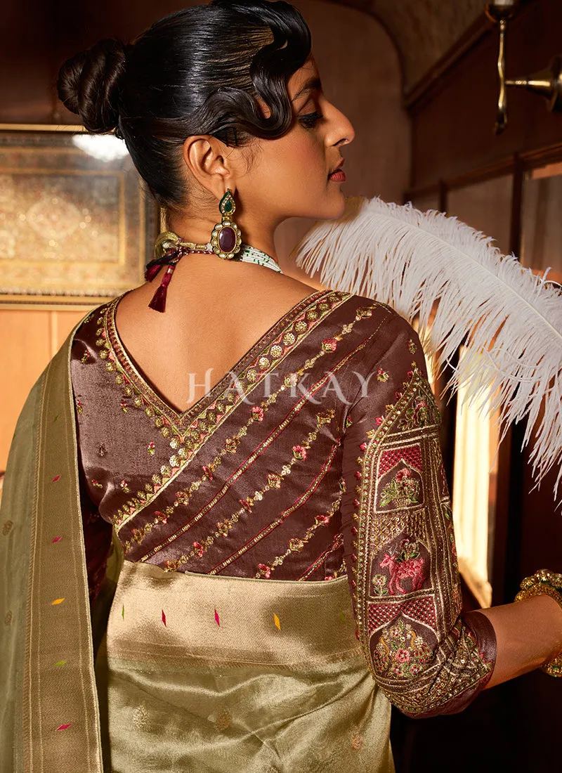Green And Brown Paithani Silk Saree