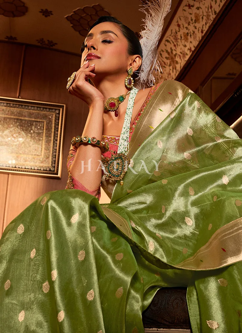 Green And Pink Paithani Silk Saree