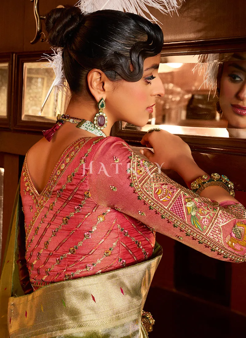 Green And Pink Paithani Silk Saree