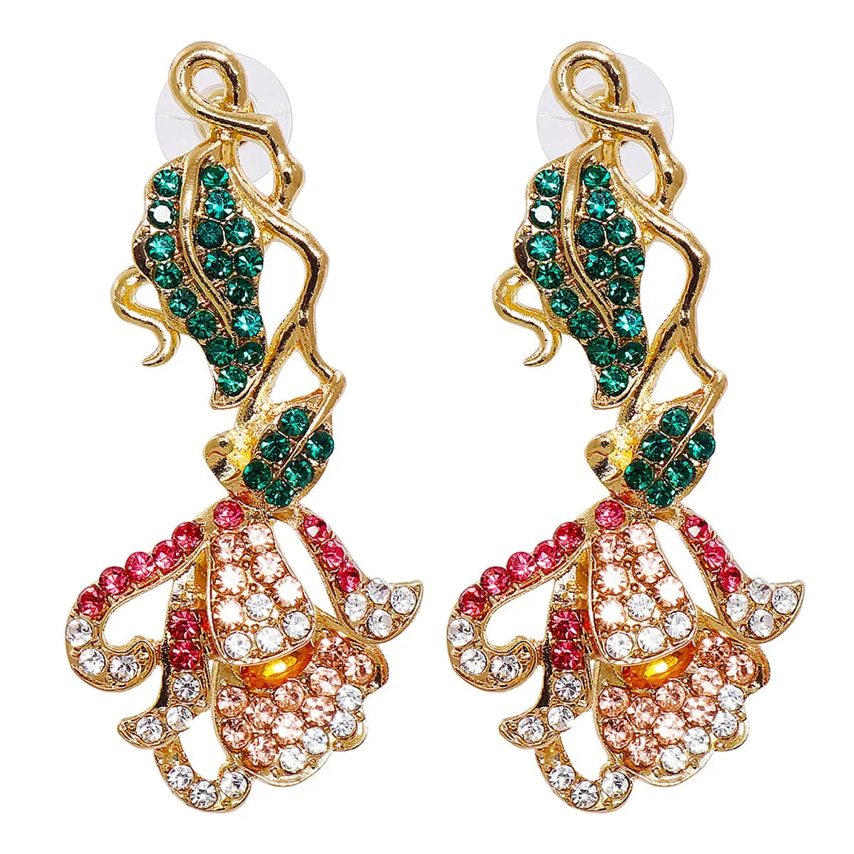 Green Multicolor Cubic Zirconia & 18K Gold-Plated Petunia Drop Earrings