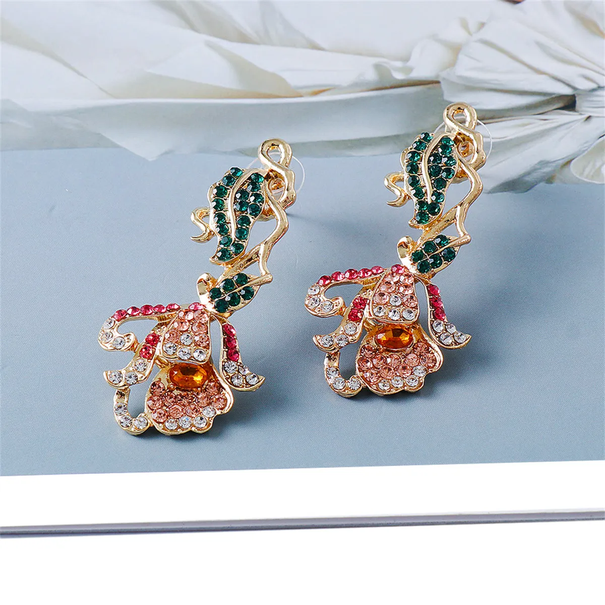 Green Multicolor Cubic Zirconia & 18K Gold-Plated Petunia Drop Earrings