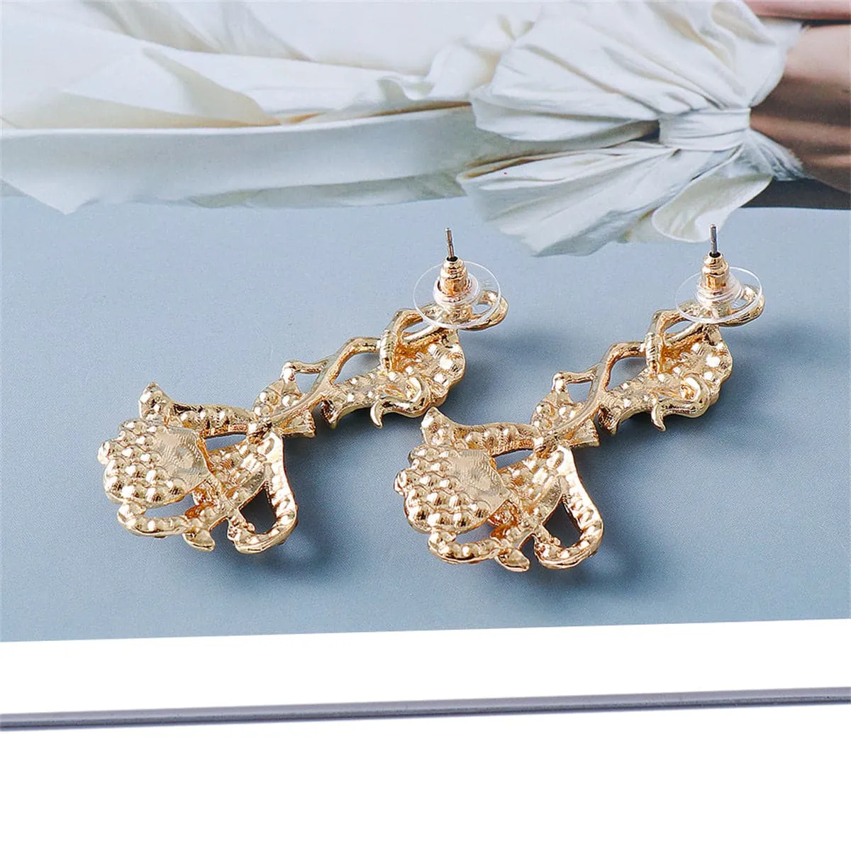 Green Multicolor Cubic Zirconia & 18K Gold-Plated Petunia Drop Earrings