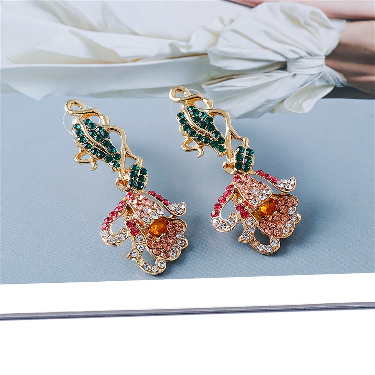Green Multicolor Cubic Zirconia & 18K Gold-Plated Petunia Drop Earrings