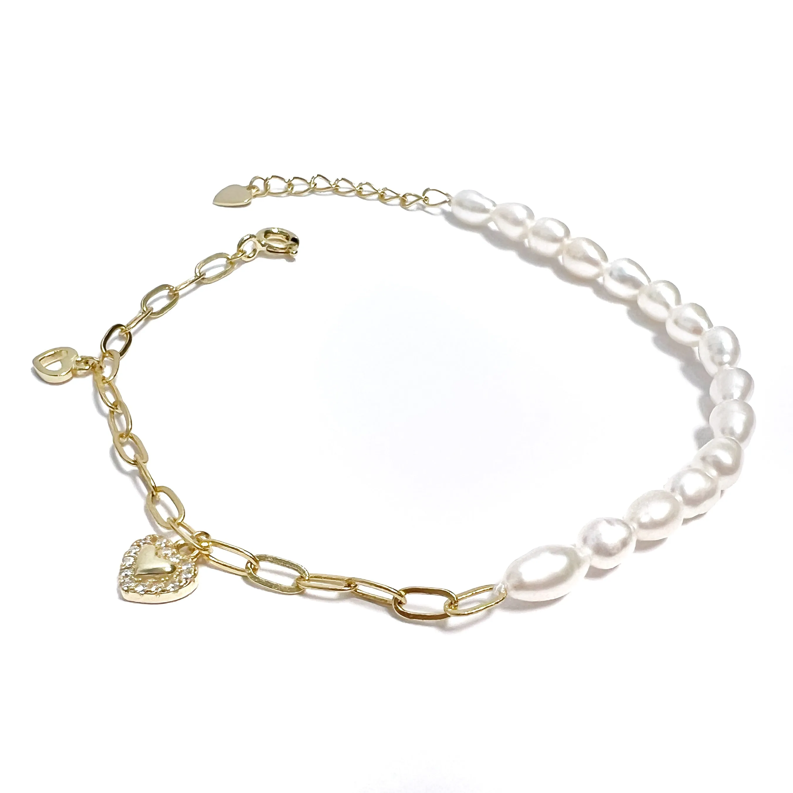 Half Pearl and Half Paperclip Bracelet