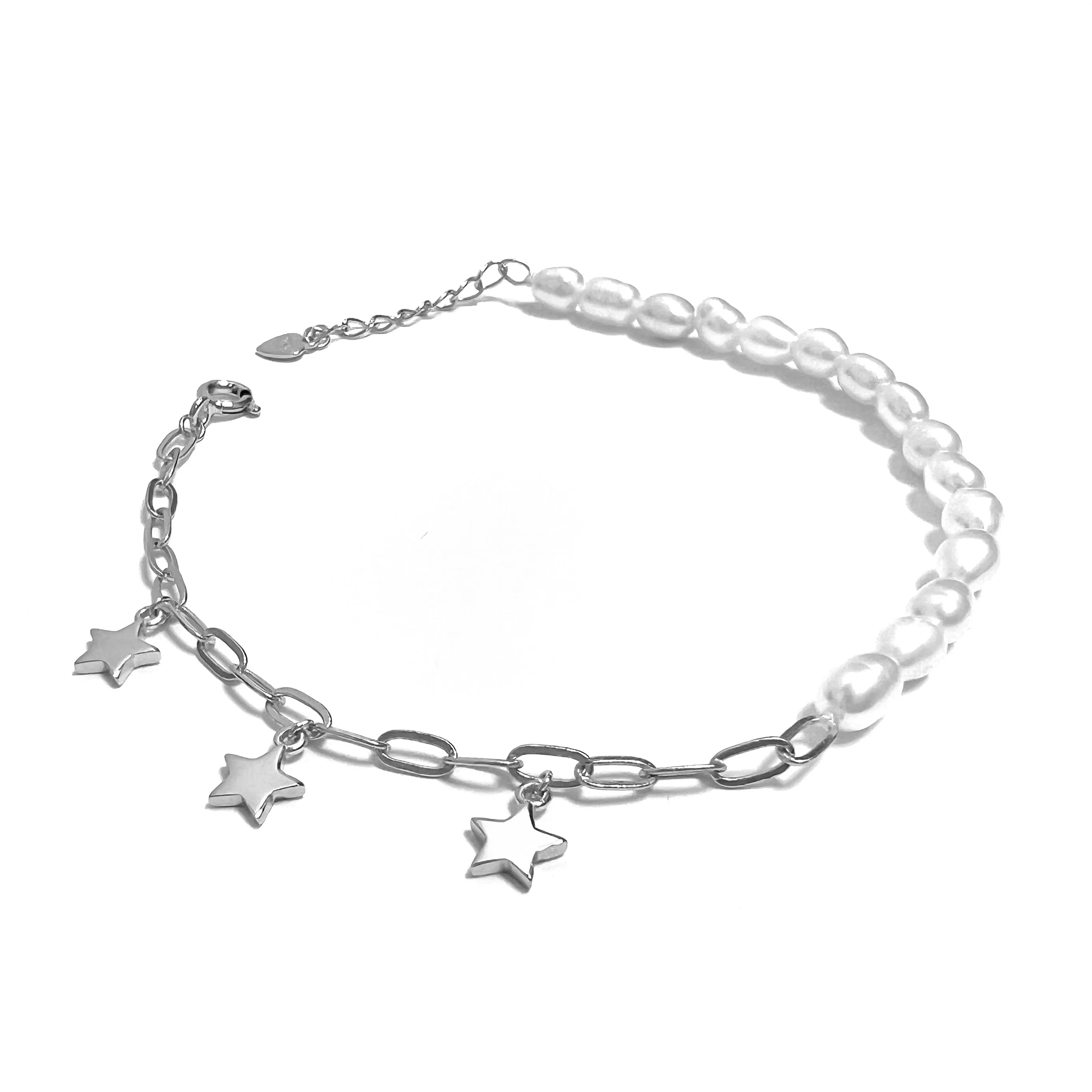 Half Pearl and Half Paperclip Bracelet