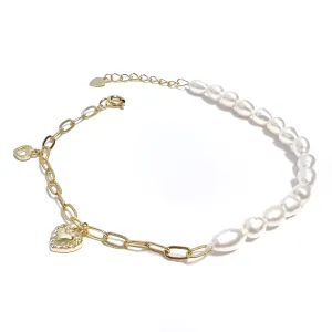 Half Pearl and Half Paperclip Bracelet