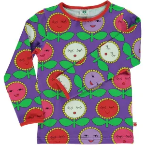 Happy Flowers Long Sleeve Shirt - Purple - 2 Left Size 9-10 & 11-12 years