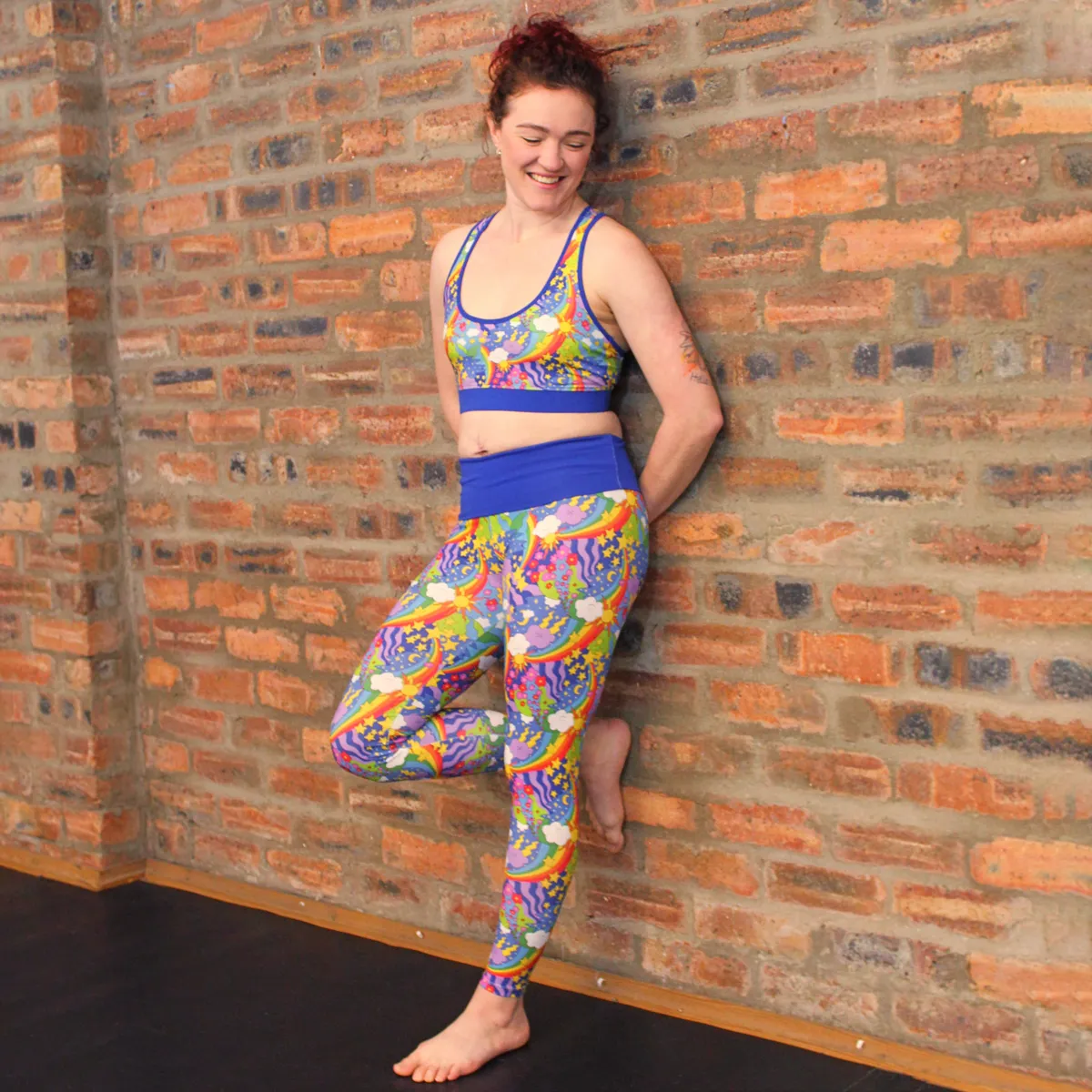 High Waist Organic Cotton Leggings - Retro Rainbows