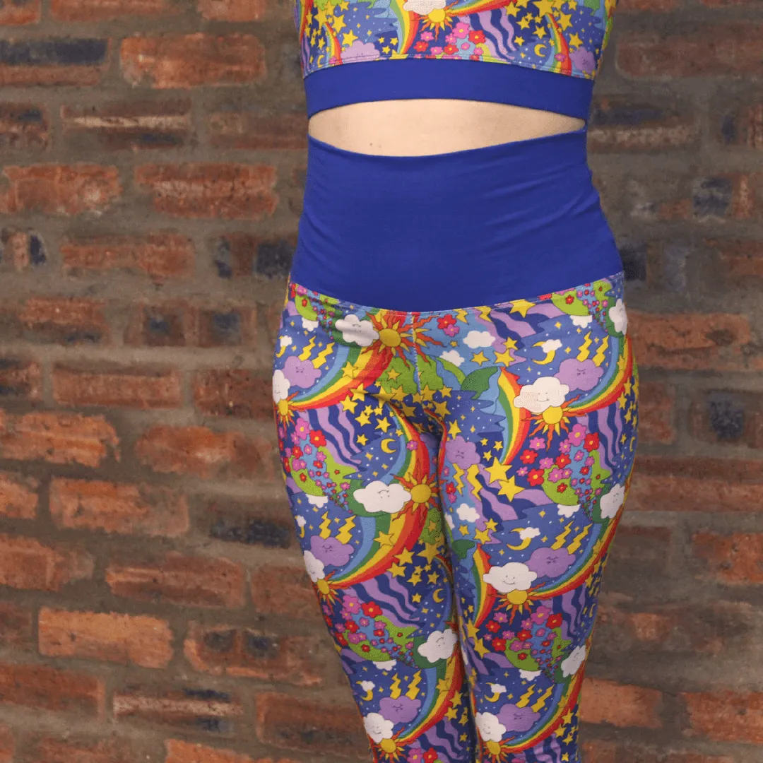 High Waist Organic Cotton Leggings - Retro Rainbows