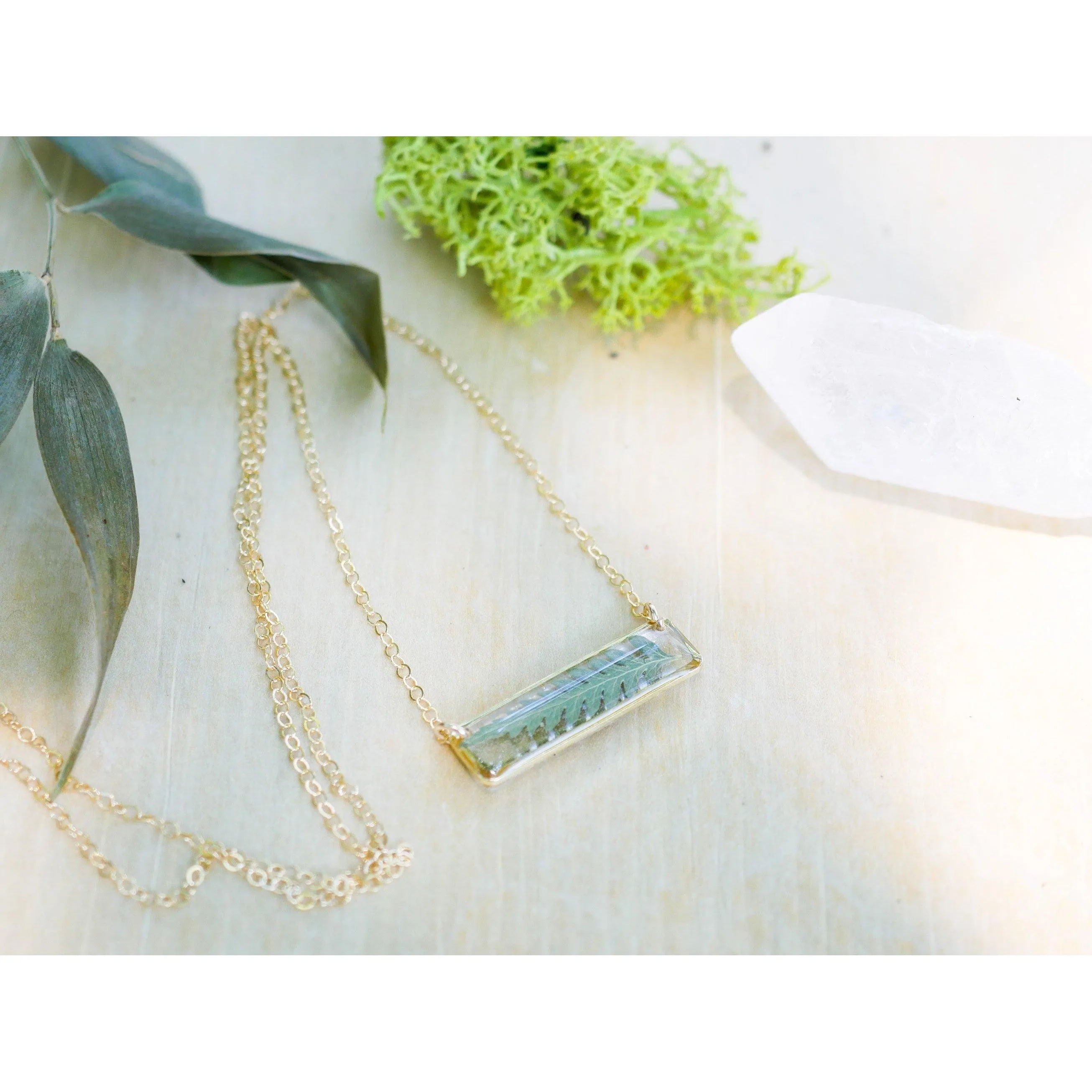 Horizontal Pressed Fern Bar Necklace