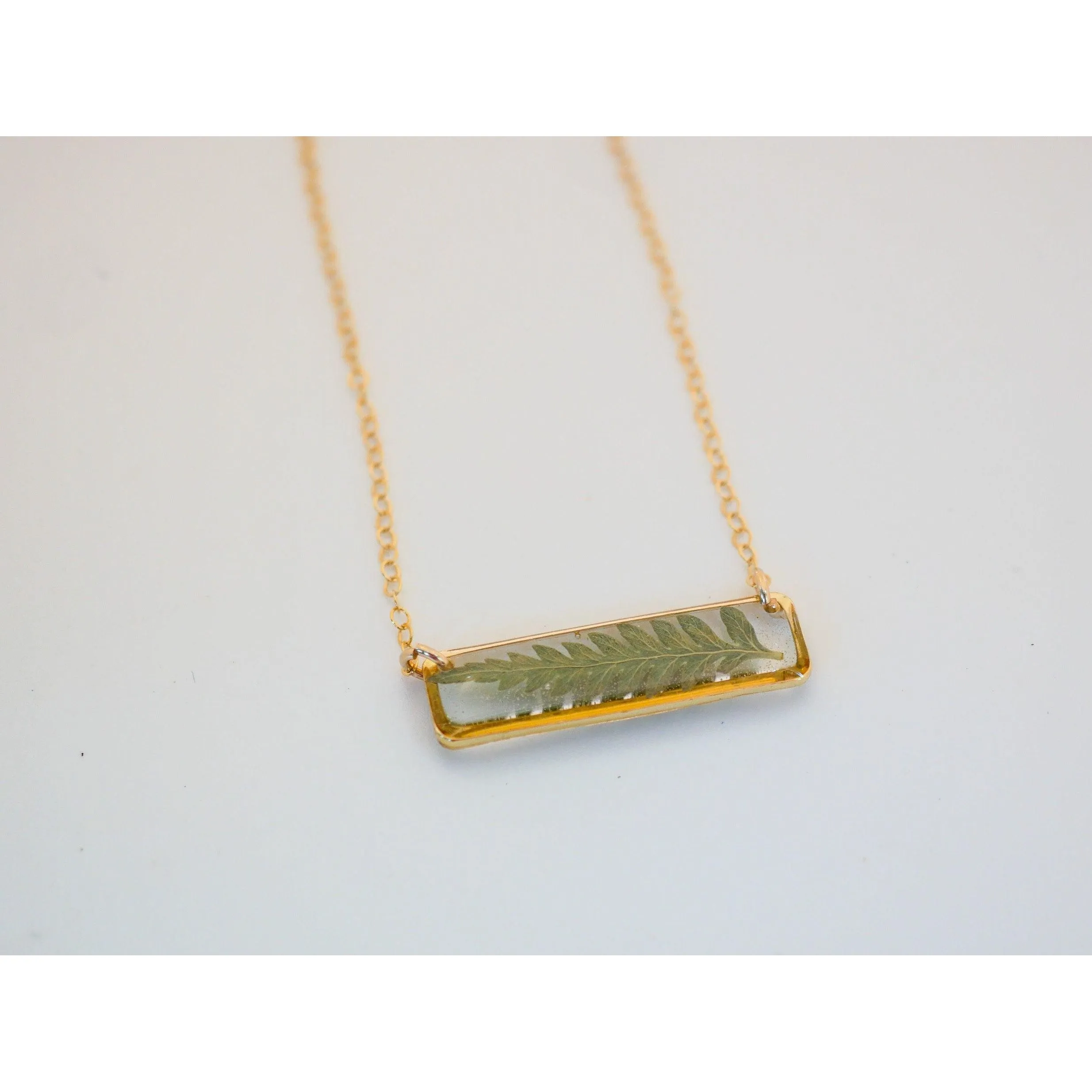 Horizontal Pressed Fern Bar Necklace