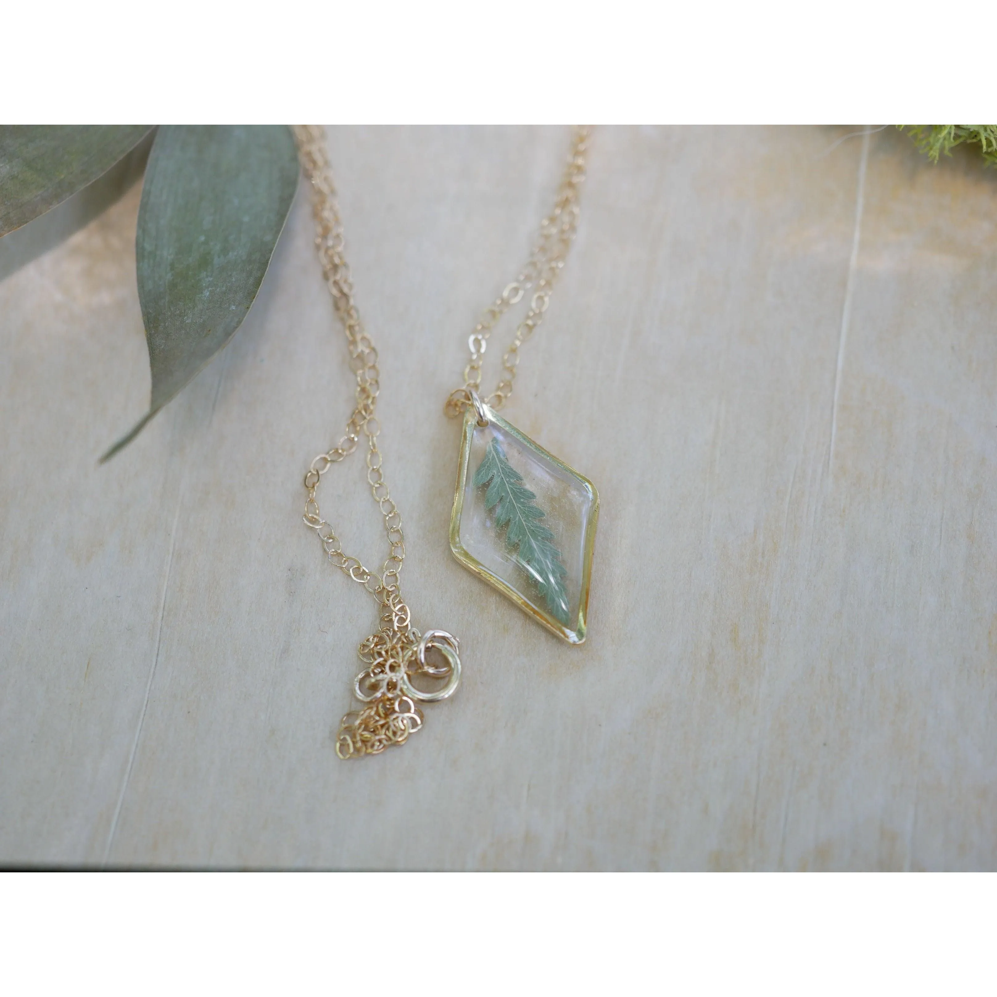 Horizontal Pressed Fern Bar Necklace