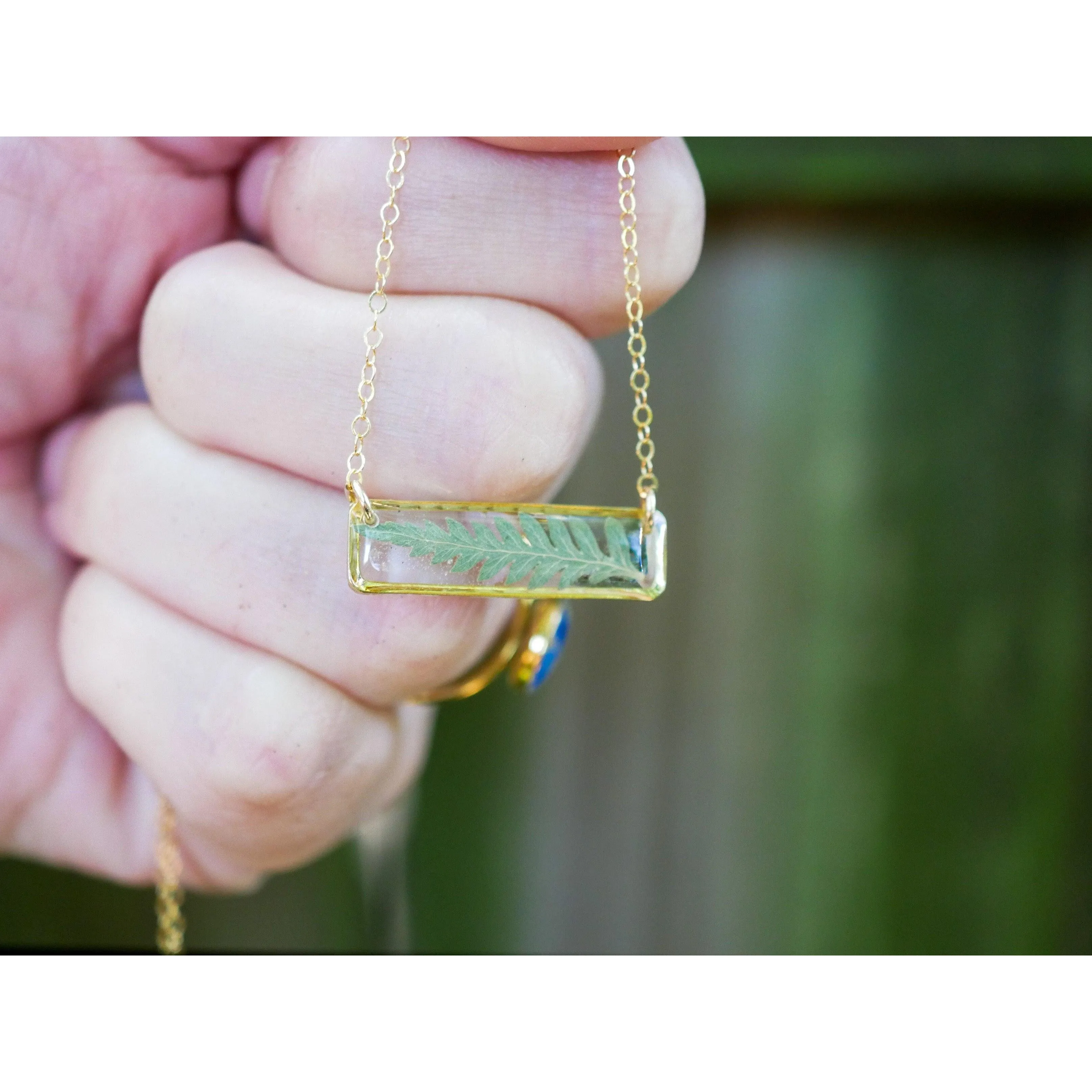 Horizontal Pressed Fern Bar Necklace