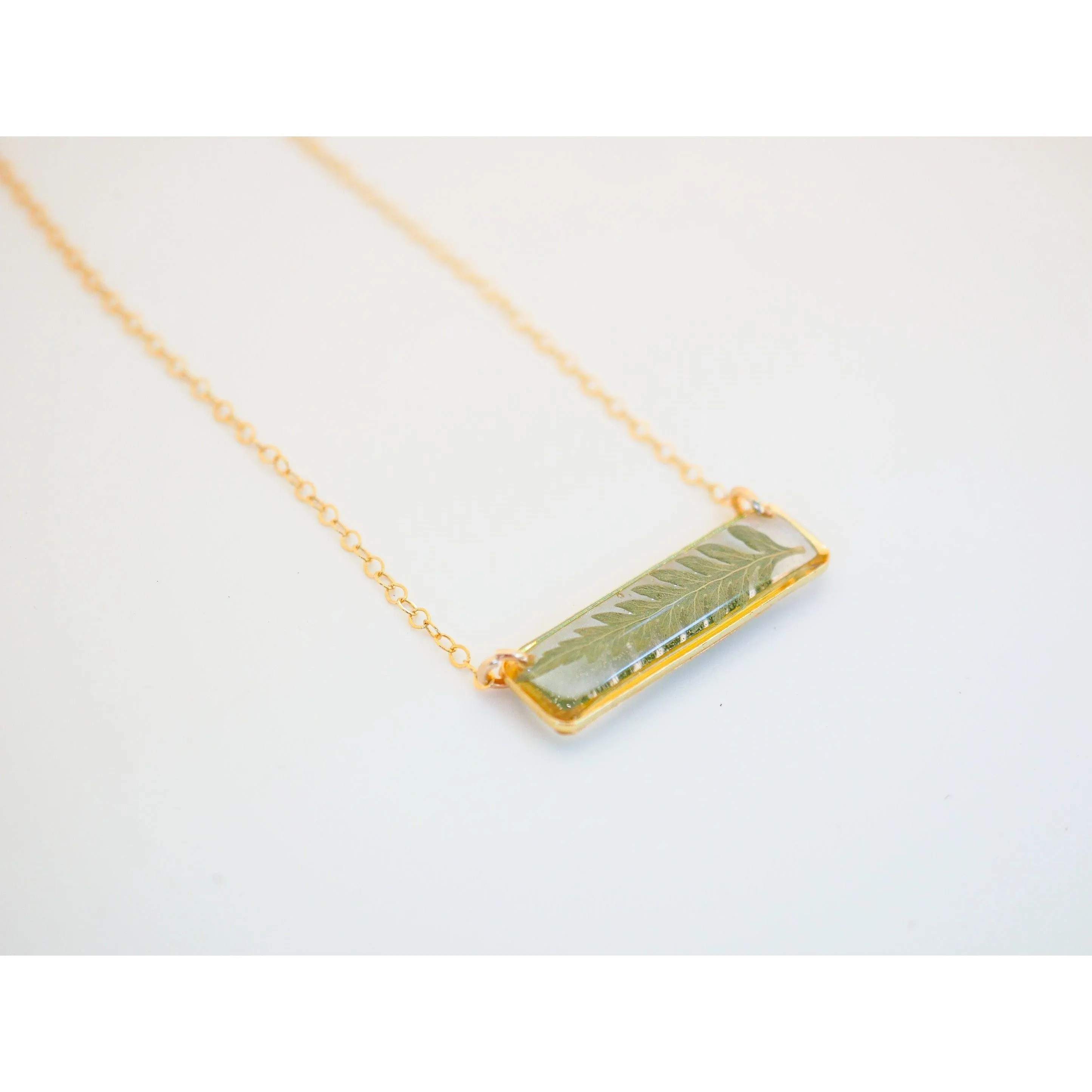 Horizontal Pressed Fern Bar Necklace