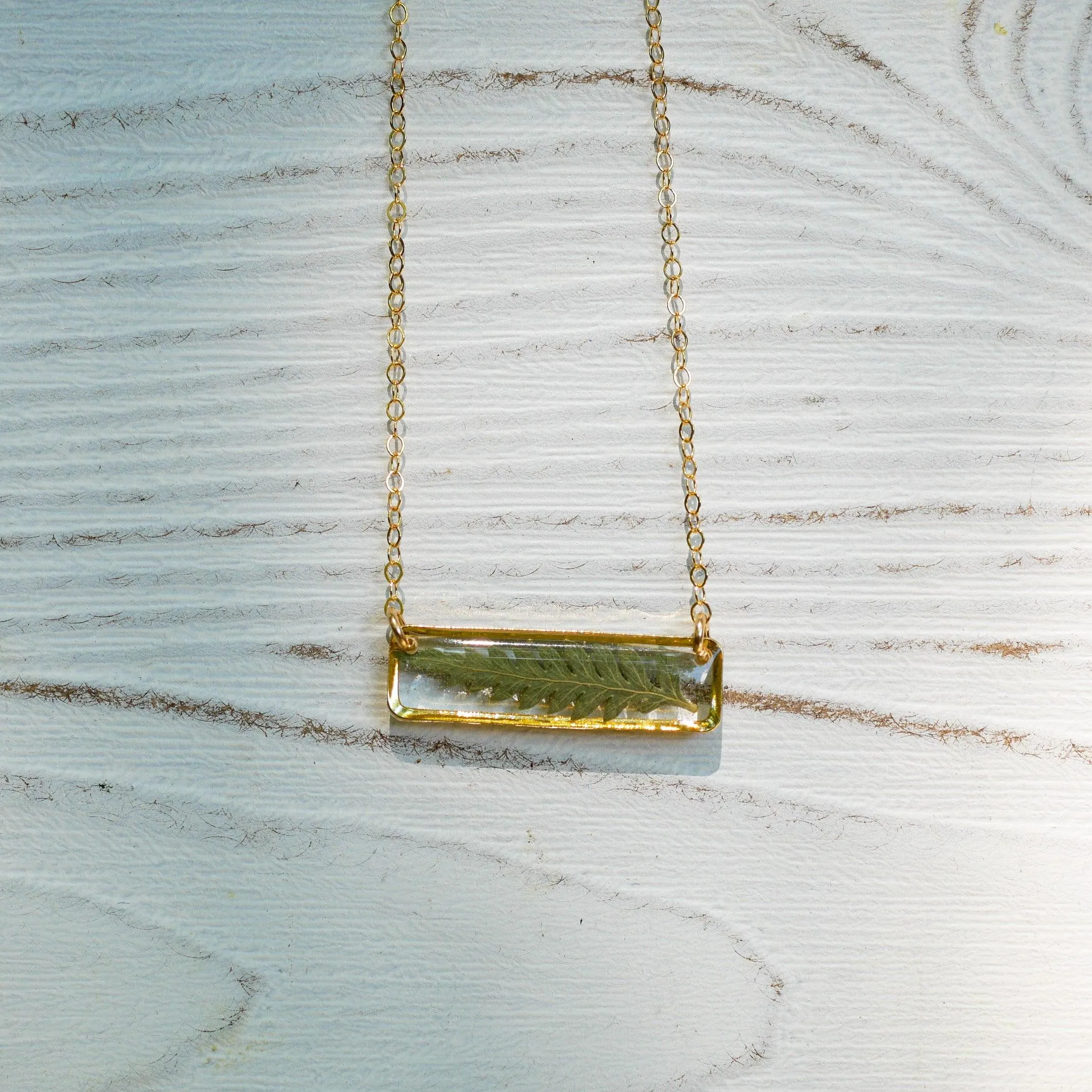 Horizontal Pressed Fern Bar Necklace