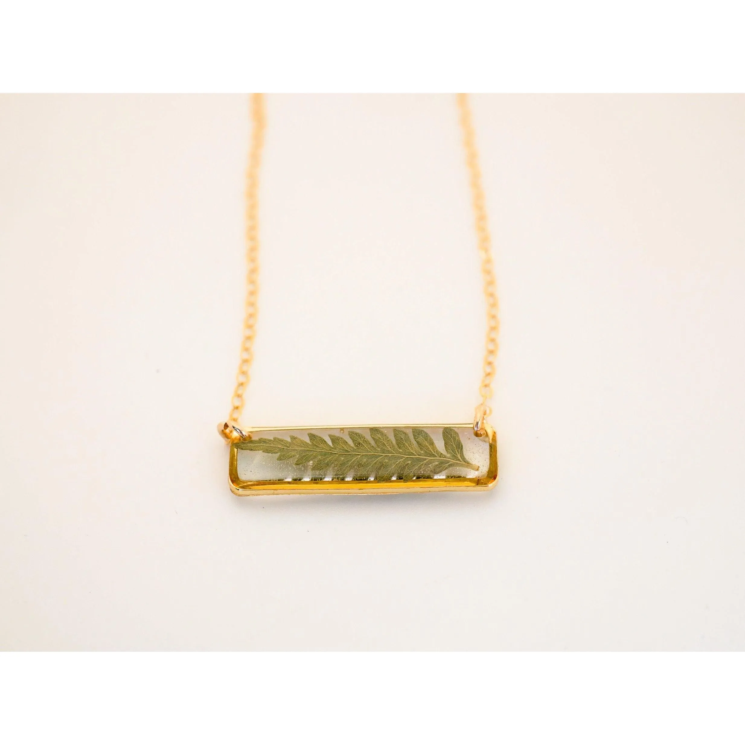 Horizontal Pressed Fern Bar Necklace